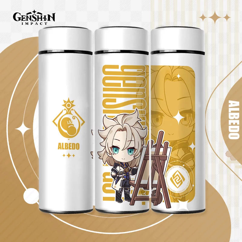 Genshin Impact Cute Chibi Water Bottles Temperature Display 500ml