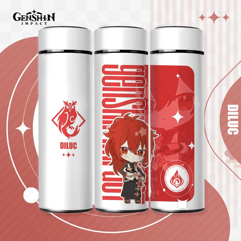 Genshin Impact Cute Chibi Water Bottles Temperature Display 500ml