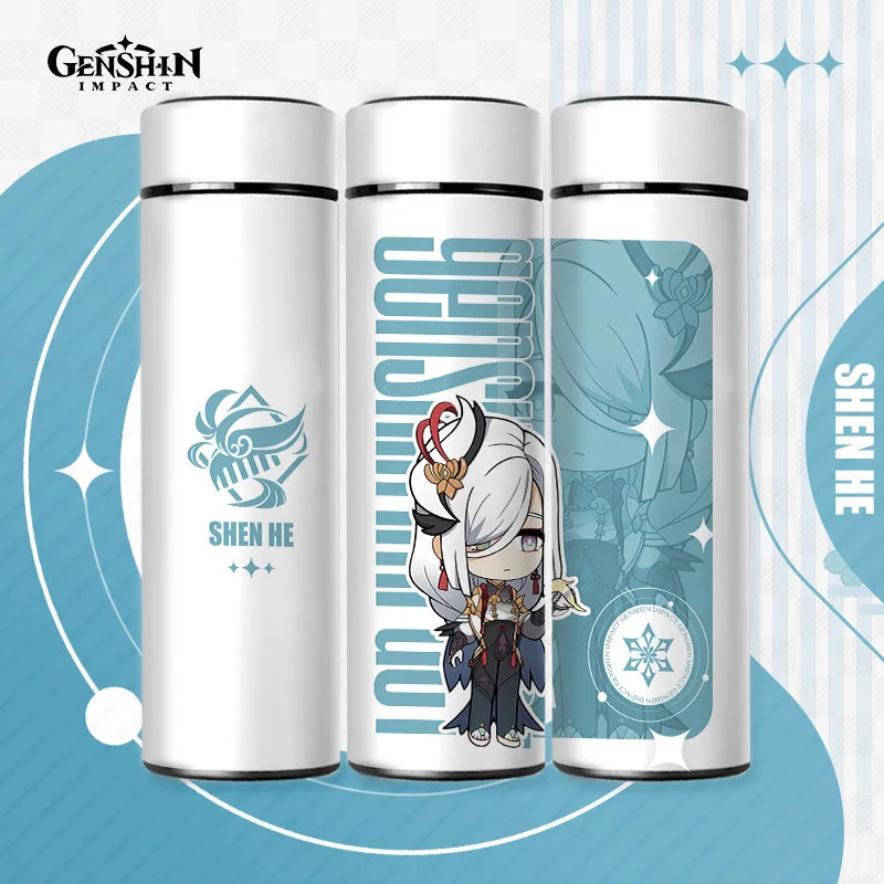Genshin Impact Cute Chibi Water Bottles Temperature Display 500ml