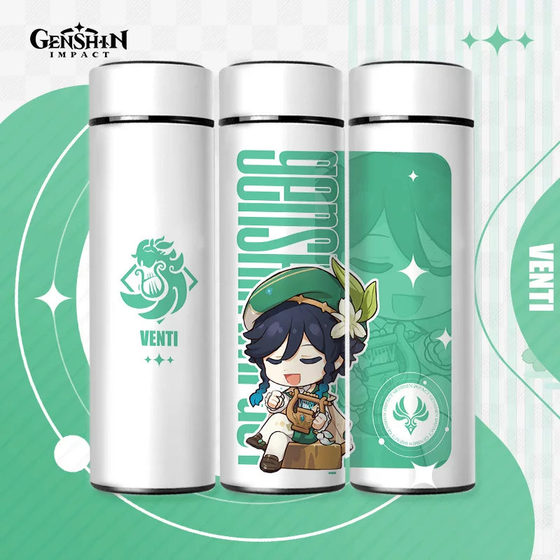 Genshin Impact Cute Chibi Water Bottles Temperature Display 500ml