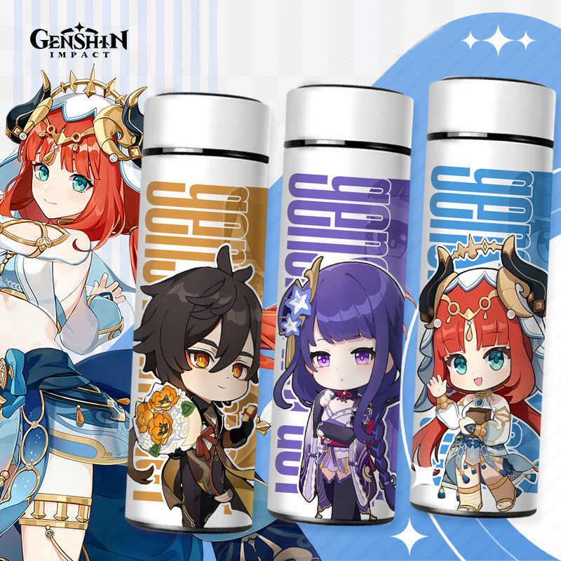 Genshin Impact Cute Chibi Water Bottles Temperature Display 500ml