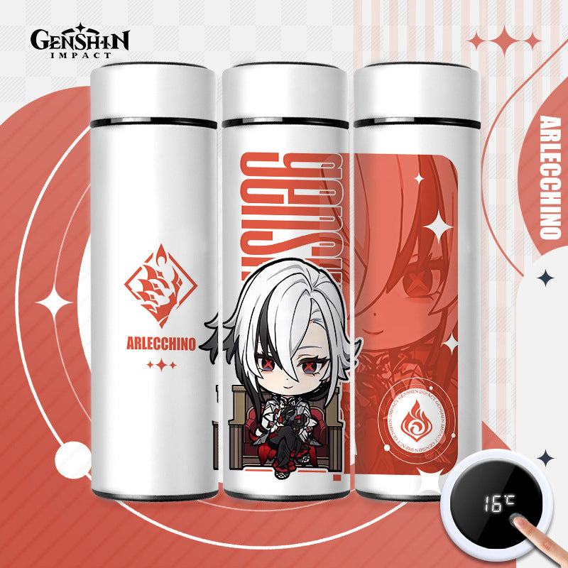 Genshin Impact Cute Chibi Water Bottles Temperature Display 500ml