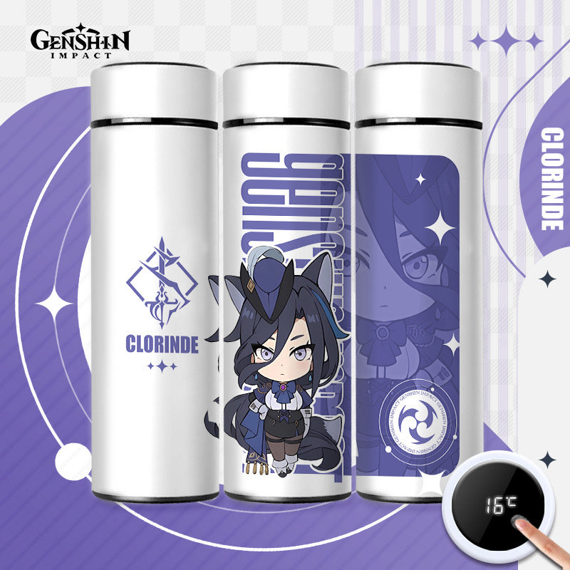 Genshin Impact Cute Chibi Water Bottles Temperature Display 500ml