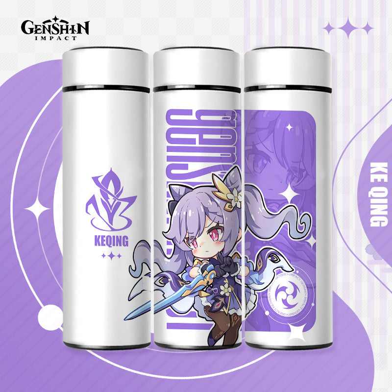 Genshin Impact Cute Chibi Water Bottles Temperature Display 500ml