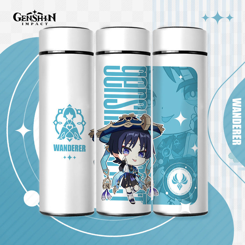 Genshin Impact Cute Chibi Water Bottles Temperature Display 500ml