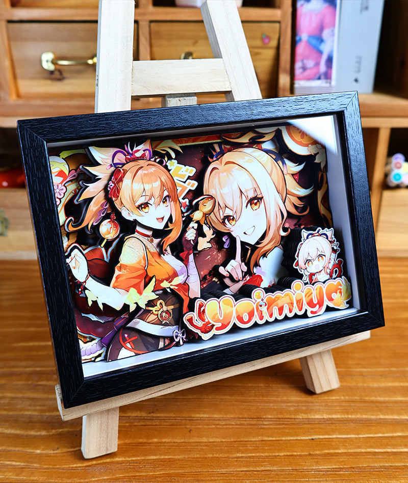 Genshin Impact 3D Shadow Box Art Painting Desk Decor | Columbina & Citlali