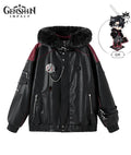 Genshin Impact Wriothesley Impression Clothing Quilted PU Hooded Jacket Coat