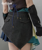 [Official Merchandise] Kinich Theme Impression Clothing Asymmetrical Patchwork Denim Mini Skirt